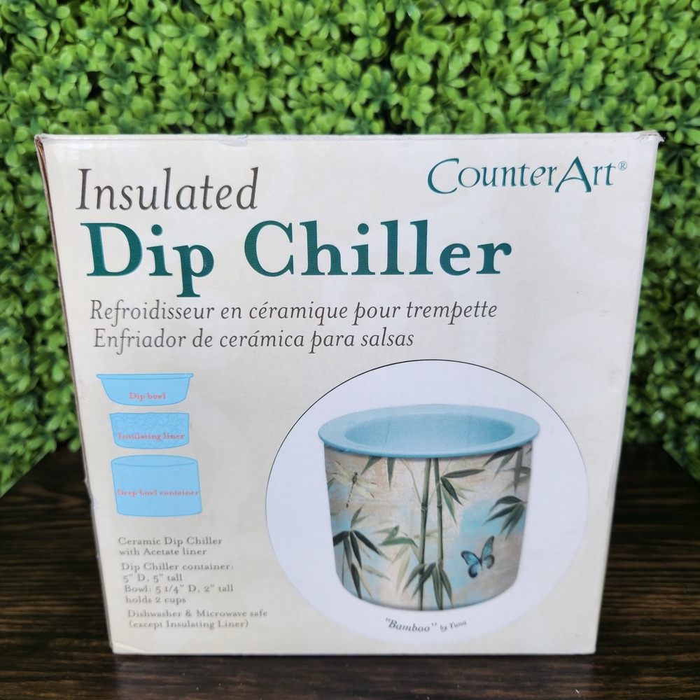 CounterArt Insulated Ceramic Dip Chiller Bamboo 3 Piece Set Blue Green
